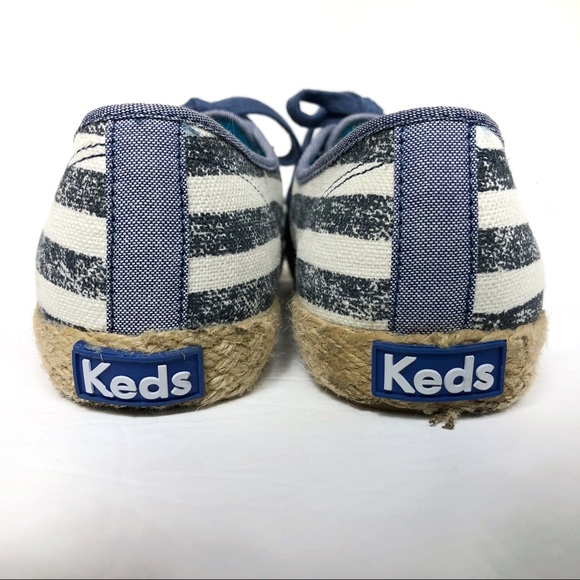KEDS Espadrille Sneakers Nautical Stripes Navy Blue White Lace Up Size 7.5 - Picture 4 of 8